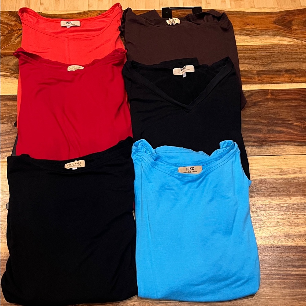 Lot of Piko 1988 T-Shirts in Red, Orange, Brown, Black, & Blue, Mostly Smalls